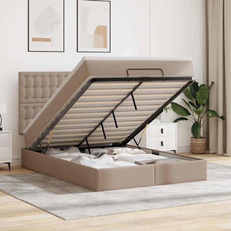vidaxl Ottoman Polsterbett mit Matratze und LED-Beleuchtung aus Kunstleder in Braun oder Beige, B/T/H: 140 x 190 cm - Bild 1