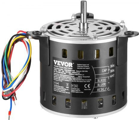 VEVOR Gebläsemotor 1/2 PS, 220 V, 3-Gang mit 1300/1100/800 U/min, Rot, Wellendurchmesser: 10 mm, Wellenlänge: 20 mm, inkl. CBB60 15 μF/450 V Kondensator - Bild 1
