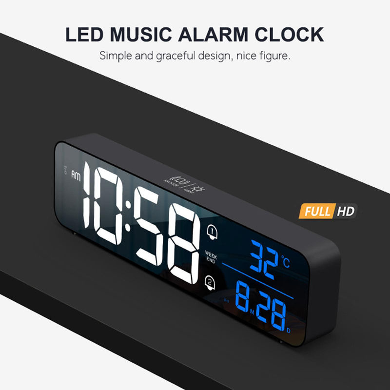 Tooarts Digitaler LED Wecker mit Thermometer, Datumsanzeige und Schlummerfunktion, Wandmontage, Kunststoff, Schwarz/Silber/Weiß - Bild 9