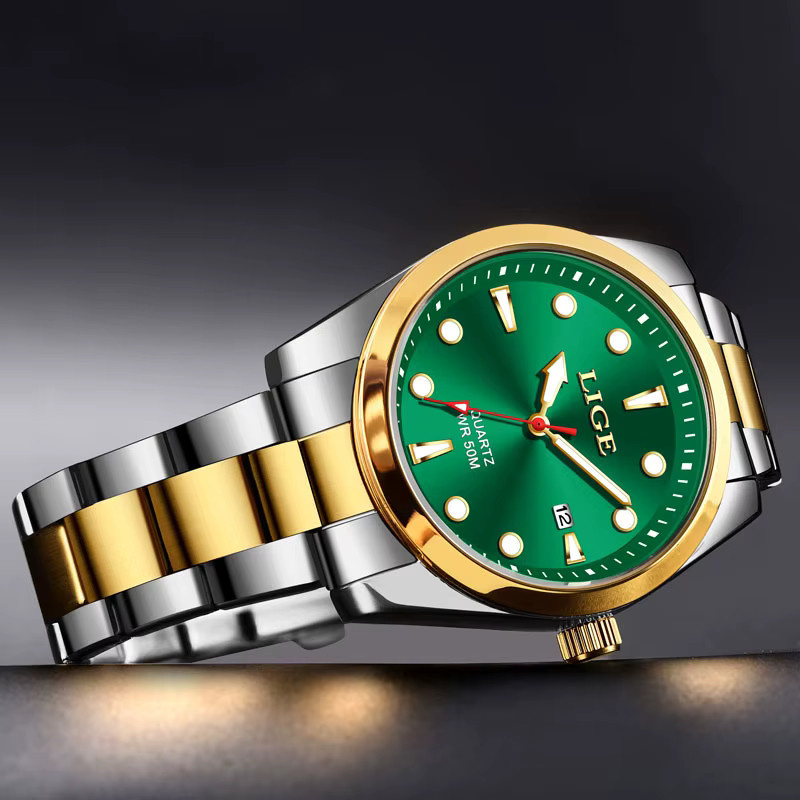 LIGE Armbanduhr Edelstahl, Quarz, Grün, Herren - Bild 3