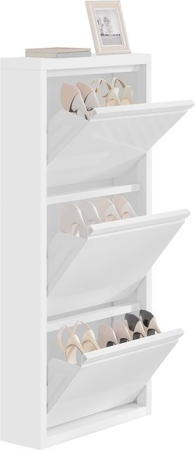WOLTU Schuhschrank in Weiß mit 3 Klappen und Schubladen für Flur und Wohnzimmer, B/T/H: 50 x 15 x 106 cm - Bild 1