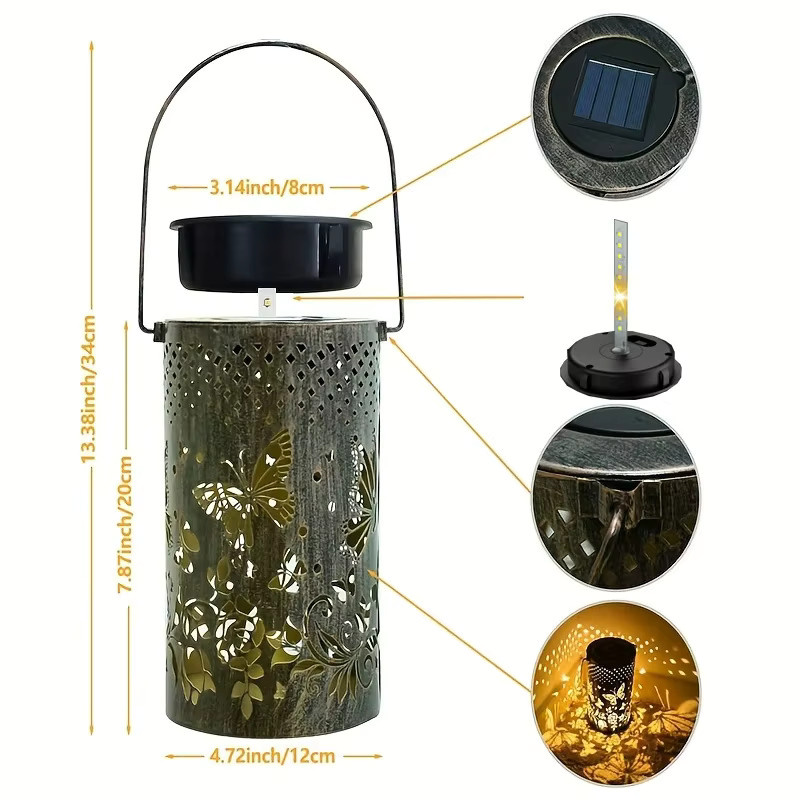 Leclstar Solarbetriebene Schmetterlings-LED-Laterne aus Metall als dekorative Hängeleuchte für Garten und Außenbereich - Bild 6