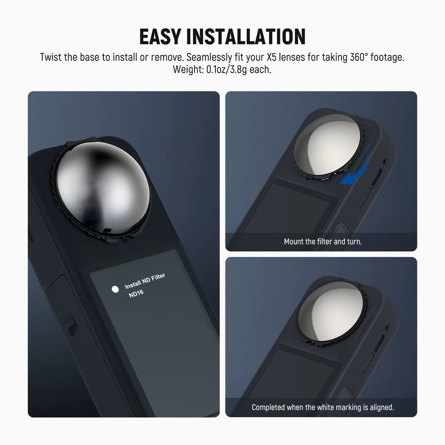 NEEWER ND16 ND-Filter Set mit 4 Stopps Lichtreduzierung aus optischem Glas für Insta360 X5 - Bild 2