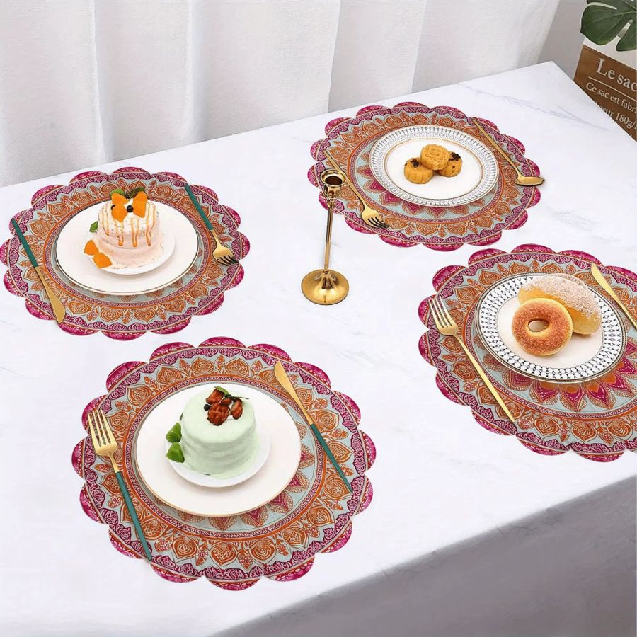 VIKAMA 4-teiliges Tischset mit Mandala-Muster für runden Esstisch und Café - Bild 2