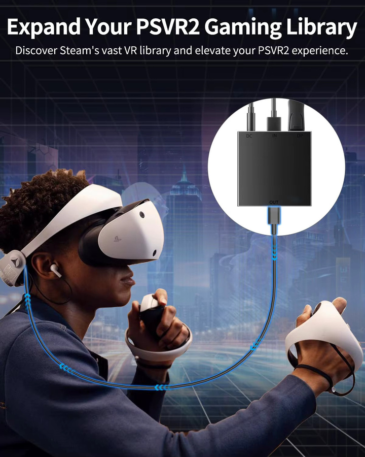 Aolion PS VR2 Adapter Stromversorgungskit mit DisplayPort-Kabel für PC-Nutzung, Schwarz - Bild 4
