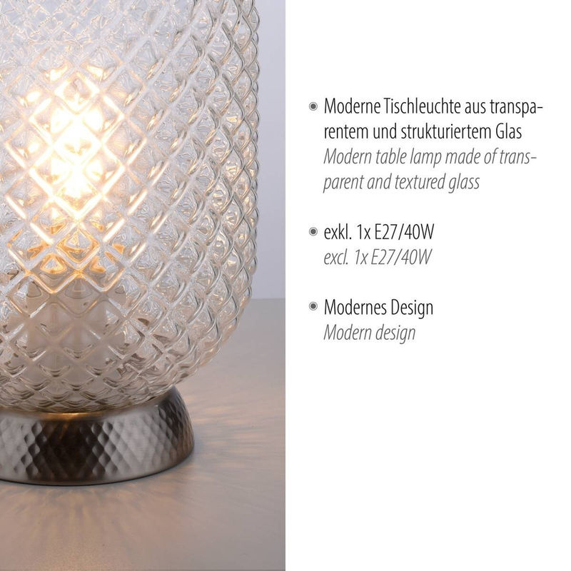 Just Light Tischleuchte Reishi aus Stahl mit Rauchglas in Silber, H: 23 cm, B: 15 cm, T: 15 cm, E27 - Bild 2