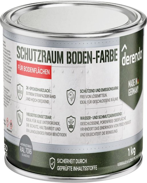 Derendo Schutzraum Bodenfarbe aus Synthetikharz in Anthrazit, 1 kg - Bild 1