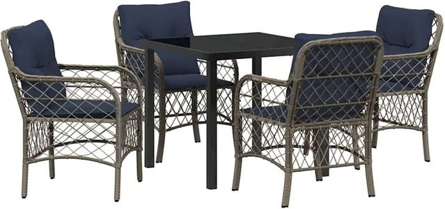 vidaXL Garten Essgruppe aus Poly-Rattan mit 5-teiligem Set in Grau und Schwarz mit Glastisch - Bild 1