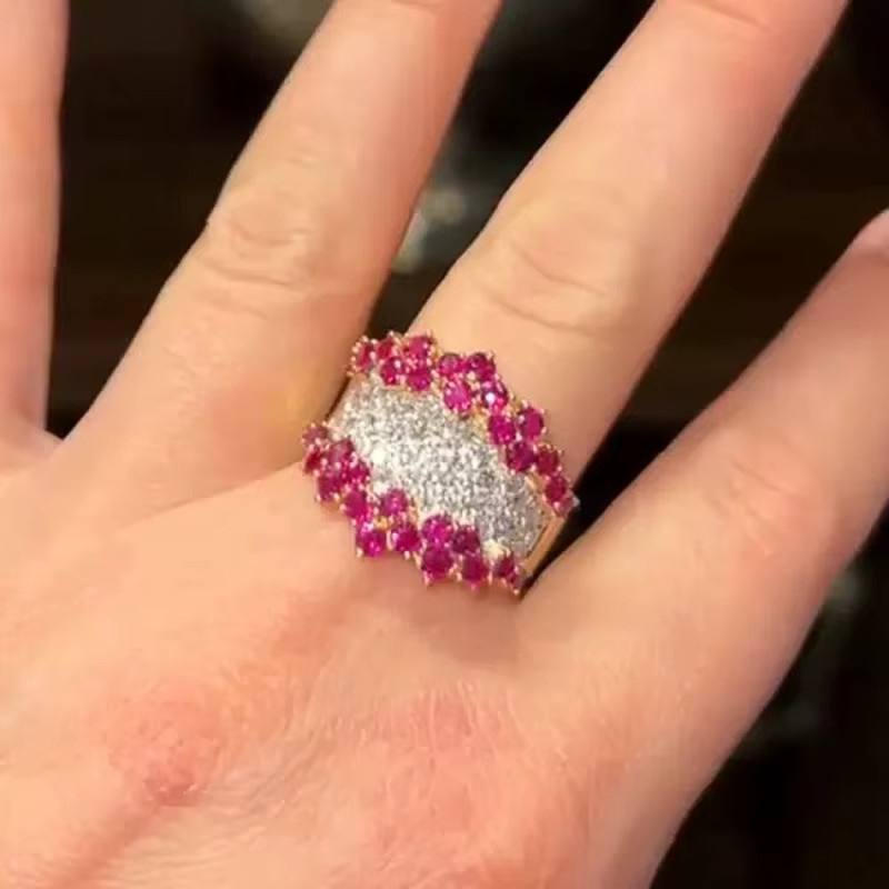 Huitan Damen-Ring, Bicolor, Zirkonia, rot/weiß - Bild 3