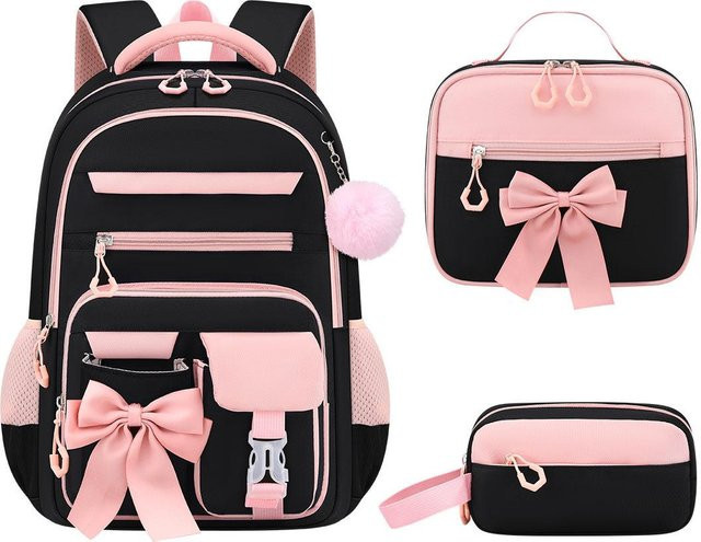 3-teiliges Schultaschen-Set von Fancy Style Studio für Mädchen in Pink mit Rucksack, Brotdose und Federmäppchen im Kawaii-Design - Bild 1