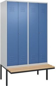 C+P Classic PLUS Spind mit Bank, 4 Abteile, Schwarz-Weiß, Sitzbank aus Buche-Hartholz, B/T/H: 212 x 120 x 81,5 cm - Bild 1