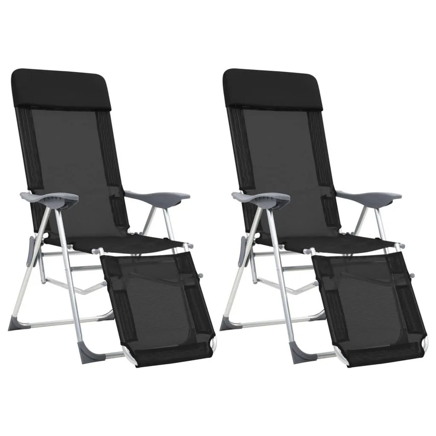 Set aus 2 klappbaren Liegestühlen von vidaXL in Schwarz mit Fußteil und verstellbarer Kopfstütze aus Textilene und Aluminium - Bild 2