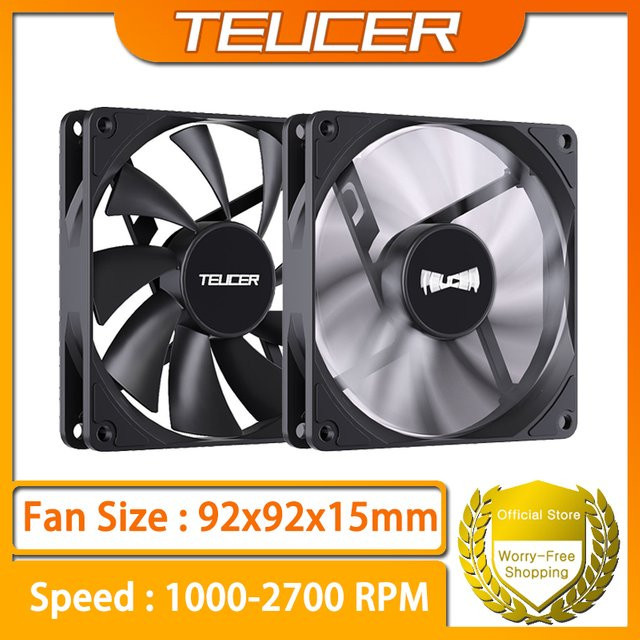 TEUCER CPU-Lüfter Schwarz, 9 cm, 4-polig, PWM, dünnes Design mit hydraulischem Lager, 1000–2700 U/min für Desktop-PC-Gehäusekühlung - Bild 1