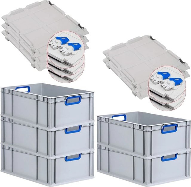PROREGAL Spar Set 5x Eurobox Nextgen Color mit Scharnierdeckel und Schiebeschnappverschlüssen, Blau, H x B x T: 22 x 40 x 60 cm, mit verstärktem Boden - Bild 1