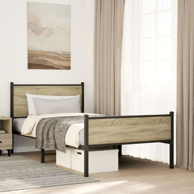 Metallbett Vidaxl in Sonoma-Eiche Natur im Industrial-Stil, B/T/H: 100 x 190 x 91,5 cm - Bild 1