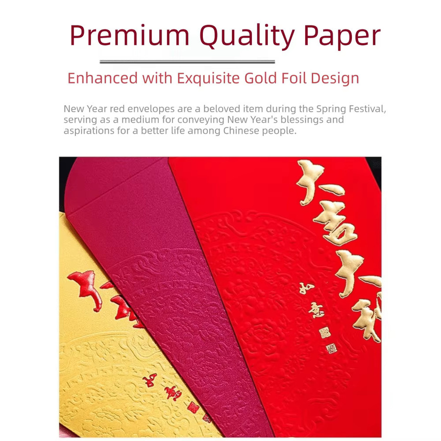 10 Stück Rote Umschläge im chinesischen Stil mit Goldfolien-Design für Neujahrssegen und Bargeld in Rot und Gold - Bild 4