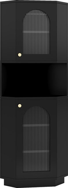 Moderner Eck-Badschrank LY in Schwarz mit integrierter Lichtleiste, B/T/H: 45 x 45 x 166,5 cm - Bild 1