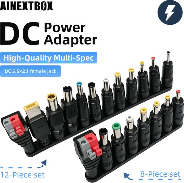 DC-Stromadapter-Stecker Set in Schwarz für Modem, Laptop und Router, 5,5 x 2,1 mm - Bild 1