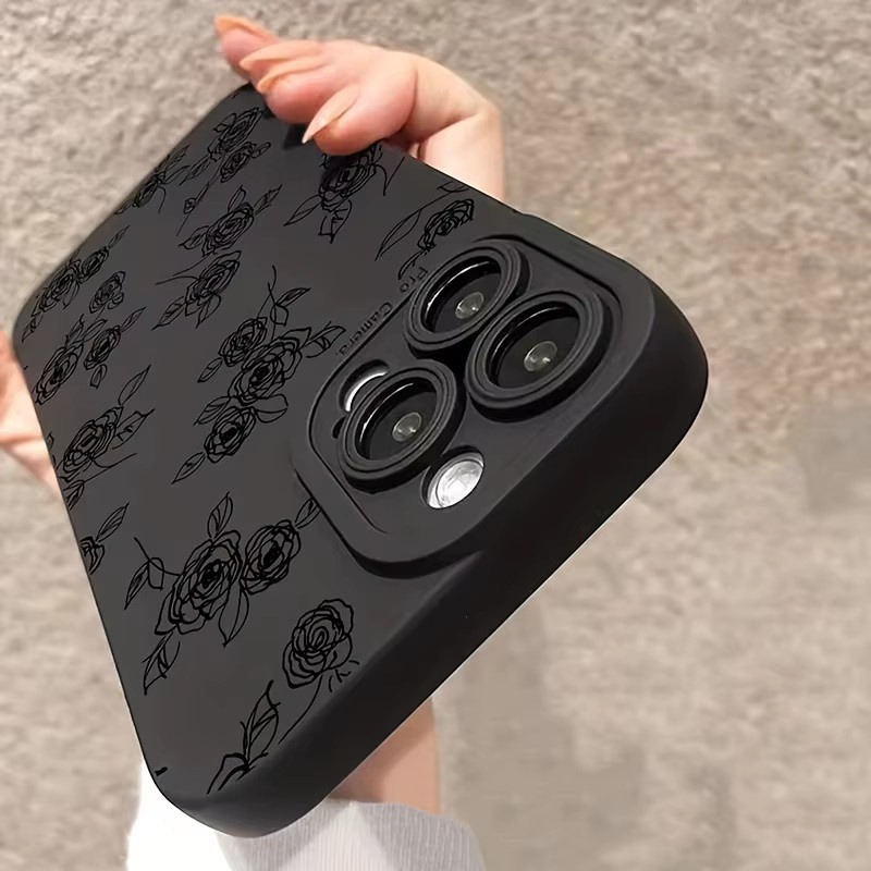 Schwarze Handyhülle mit Rosenmuster für iPhone 17, 16, 15 Pro Max Plus Series - Bild 2