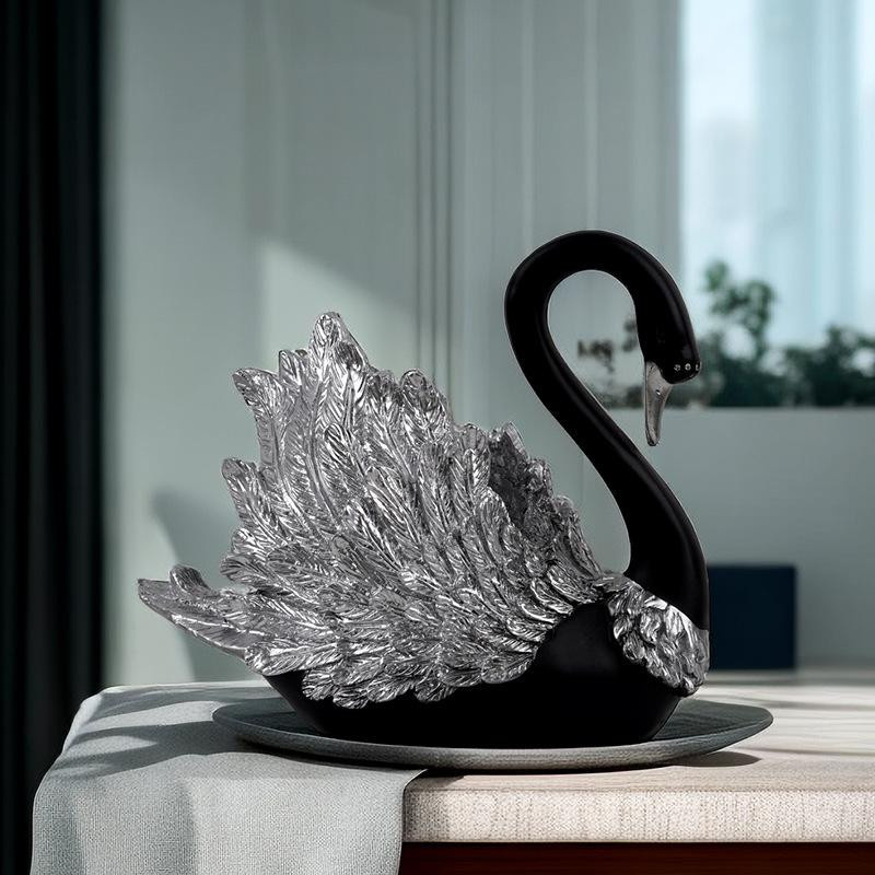 Yiran Furniture Schwan Ornamente Paar in Schwarz aus Kunstharz zur Dekoration für Wohnzimmer und Eingangsbereich - Bild 2