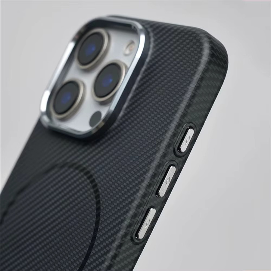 YUEDESHENG Magnetische Slim Hard Case mit Carbon Faser Muster für iPhone 17 Pro Max, 16, 15, 14, MagSafe kompatibel, Schwarz/Grau - Bild 5