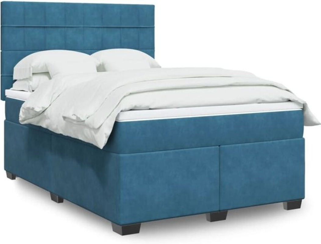 Vidaxl Boxspringbett mit Matratze aus Samt in Blau, B/T/H: 140 x 200 cm - Bild 1