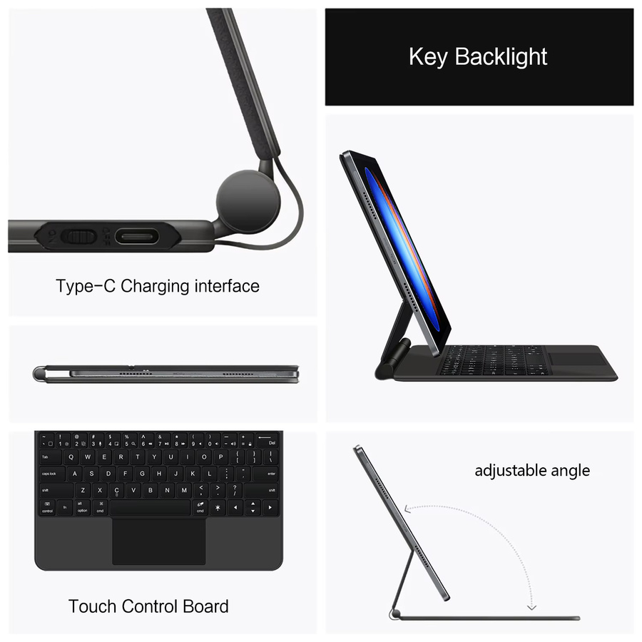 Xiaomi TouchPad Magische Tastatur mit magnetischem Flip-Cover für Xiaomi Pad 6S Pro 12,4 Zoll, Schwarz - Bild 3