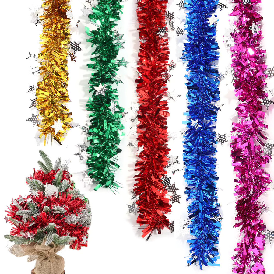 Buntes Lametta Band mit Sternen-Motiv für Weihnachtsbaum und Party-Dekoration, Breite: 9 cm, Länge: 2 m, Mehrfarbig - Bild 3