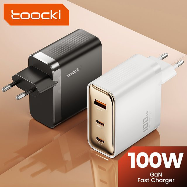 Toocki 100W USB GaN Ladegerät in Schwarz mit USB-C und QC3.0 Schnellladefunktion für iPhone, Macbook und Laptop - Bild 1