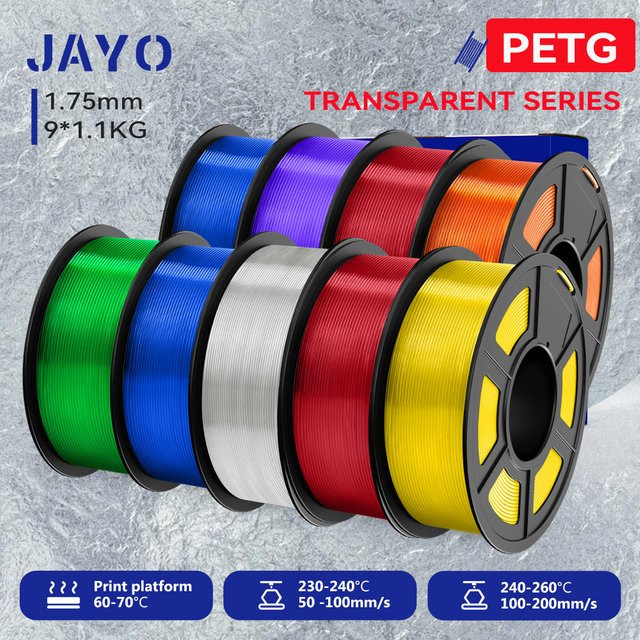 JAYO PETG 3D-Drucker-Filament Transparent, 9 Rollen, hohe Zähigkeit für FDM-Drucker - Bild 1