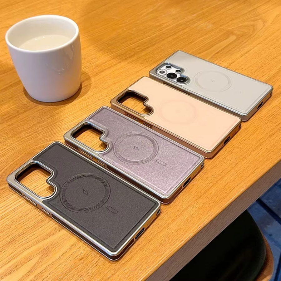 Vegane Leder-Textur Hülle für Samsung Galaxy S26 S25 Edge S24 Plus S24 Ultra, stoßfest und magnetisch für kabelloses Laden, Farbe: Schwarz - Bild 1