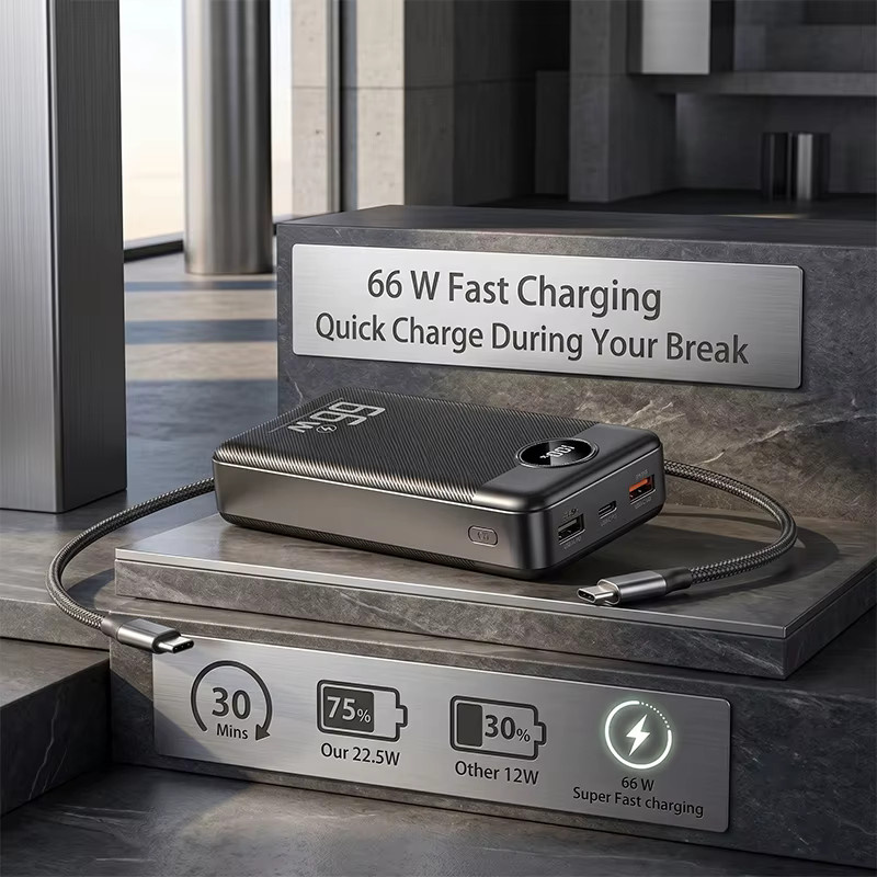 Cohana Powerbank 50000mAh mit 66W Schnellladefunktion, tragbares Ladegerät für 3 Geräte gleichzeitig mit LED-Taschenlampe, Schwarz - Bild 3
