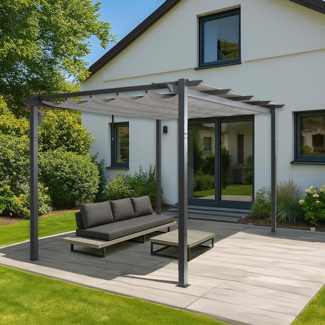 Aluminium Pergola MCW-N93 Gartenpavillon mit Schiebedach in Grau, B/T: 400 x 300 cm, Höhe: 240 cm - Bild 1