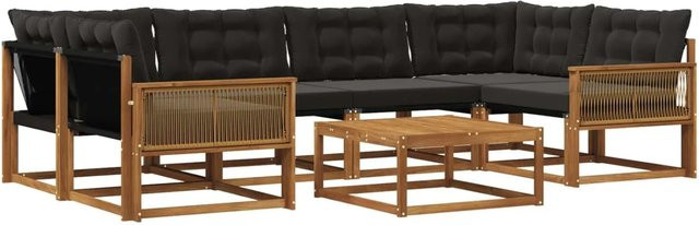 vidaXL Outdoor-Sofagarnitur in U-Form aus Akazienholz und Textilene mit 7 Kissen, Farbe: Natur und Schwarz - Bild 1