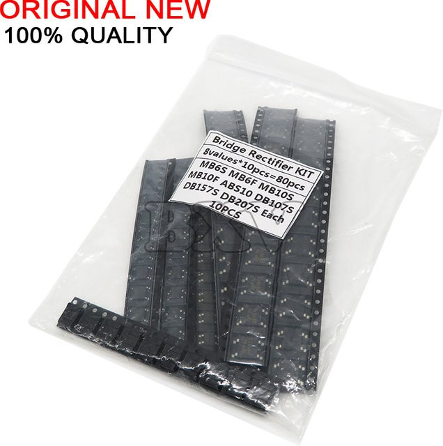 Brückengleichrichter-Sortiment-Kit BXV in Schwarz mit 80 Stück (MB6S, MB6F, MB10S, MB10F, ABS10, DB107S, DB157S, DB207S) - Bild 1