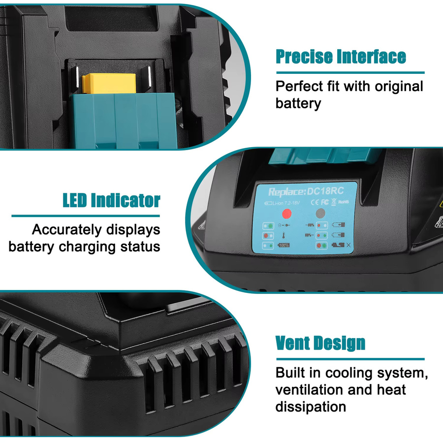 Makita Ladegerät 14,4-18V 3A in Schwarz für Akkus DC18RA DC18RC DC18RD DC18SF sowie BL1850 BL1840 BL1830 BL1430 BL1415 - Bild 5