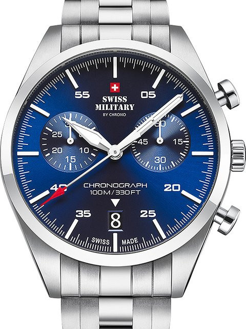 Swiss Military Chronograph, Quarz, Edelstahl, Blau, 43 mm, Herren - Bild 1