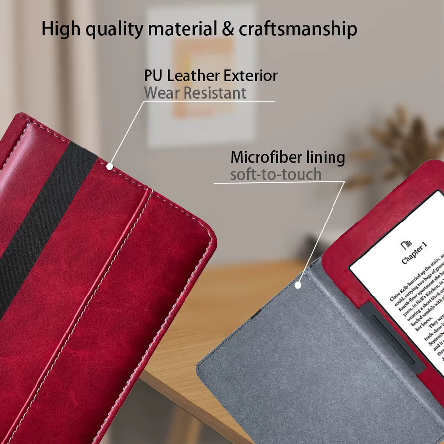 Slim Fit PU-Leder-Foliohülle für Barnes & Noble Nook GlowLight 3 eReader Modell 2017 in Braun und Rot - Bild 4