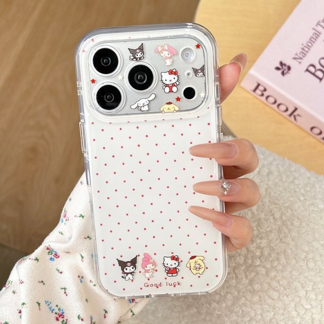 Sanrio Hello Kitty Handyhülle mit Polka Dot Design und Kameralinsen-Schutz für iPhone 17, 16, 15, 14 Pro Max und 17 Pro in Weiß - Bild 1