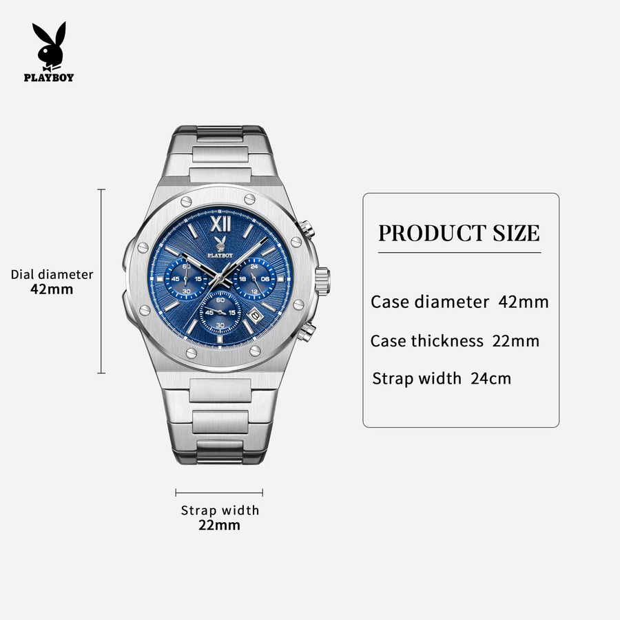 PLAYBOY Armbanduhr, Chronograph, Quarz, Edelstahl, Blau, Herren - Bild 2