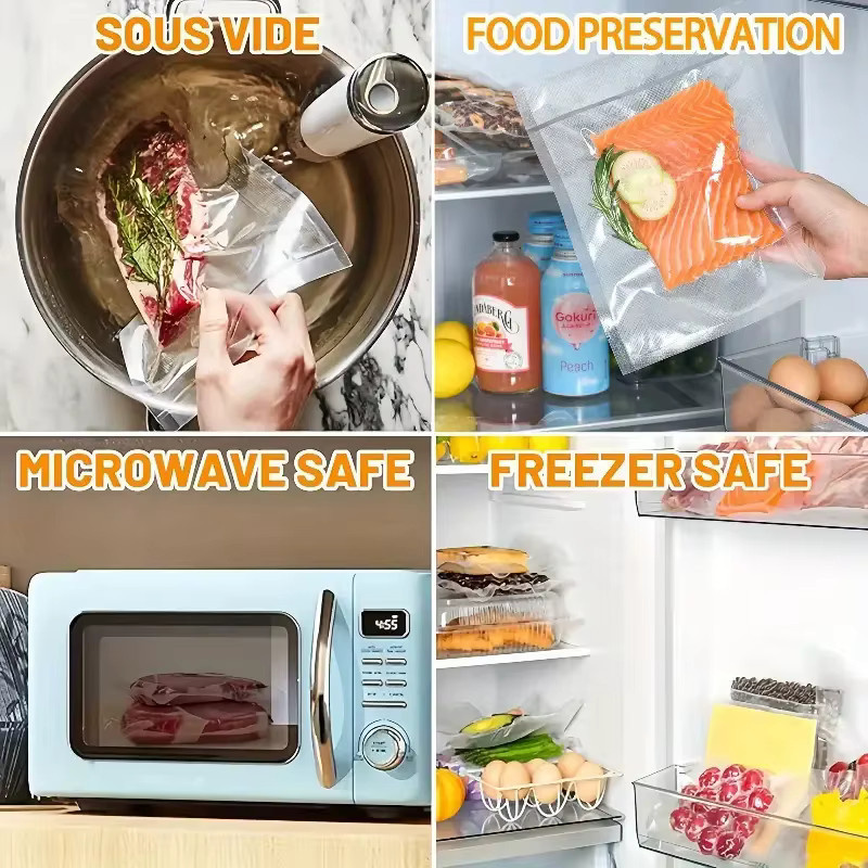 AGASHE Vakuumierbeutel für 150 Lebensmittel, transparent, BPA-frei, inklusive Sauerstoffabsorbern, passend für VAC-Versiegelungsrollen - Bild 3