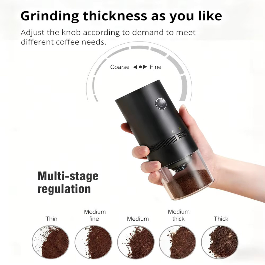 FEB.WIND Elektrische Kaffeemühle mit Keramik-Schleifkern, wiederaufladbar via USB, für Kaffeebohnen, Schwarz oder Weiß - Bild 3