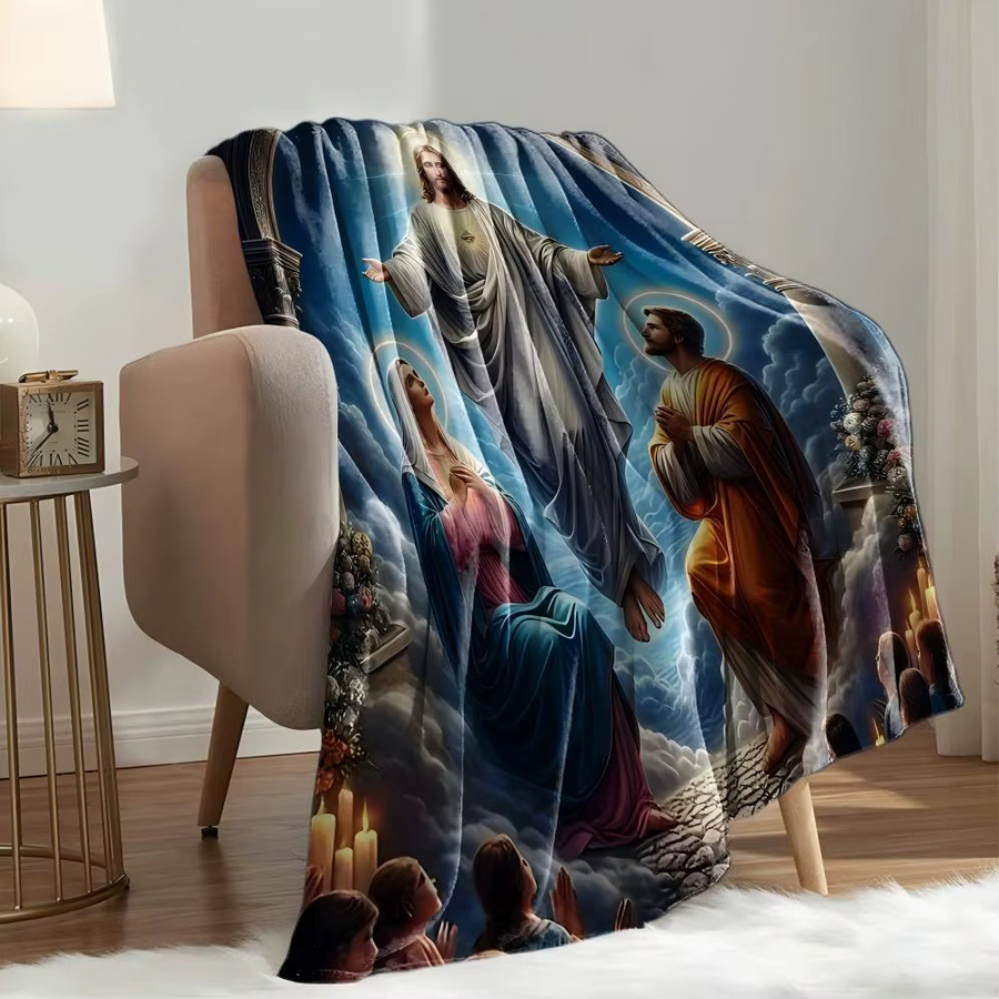 Religiöse Jesus-Porträt Segensdecke aus Polyester in Blau für Erwachsene - Bild 2