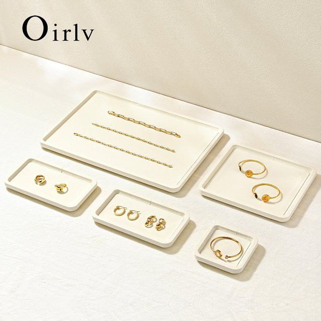 Oirlv Schmucktablett Organizer aus Leinen-Mikrofaser für Ohrringe, Halsketten und Armbänder, rechteckig, beige, blau oder weiß - Bild 1