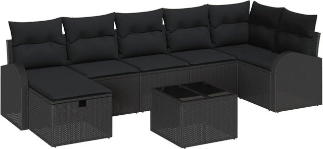 vidaXL Garten-Sofa-Set aus Poly-Rattan in Schwarz, 8-teiliges L-Shape Lounge-Set mit Kissen und Stauraumfunktion - Bild 1