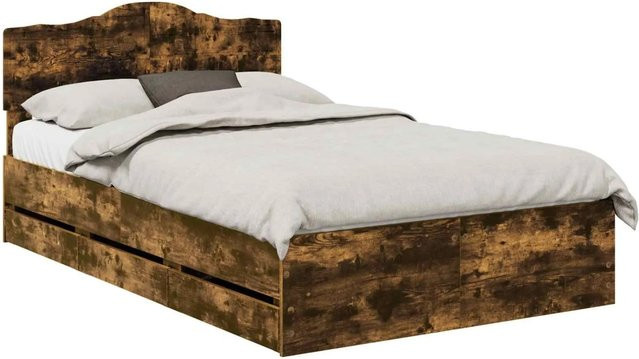 vidaXL Bettrahmen aus Holz in Raucheiche mit Schubladen, modernes Design, B/T/H: 120 x 190 x 31,54 cm - Bild 1