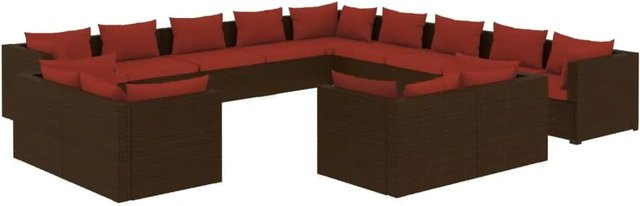 vidaXL 13-teiliges Garten-Lounge-Set aus braunem Poly-Rattan mit Kissen und pulverbeschichtetem Stahlgestell - Bild 1