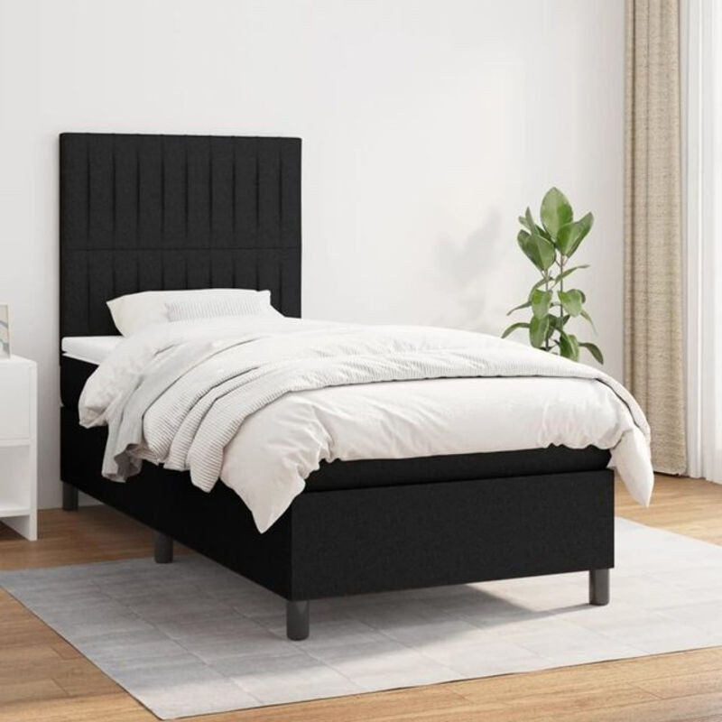 vidaxl Boxspringbett mit Matratze in Schwarz aus Stoff und Holzwerkstoff, B/T/H: 90 x 200 x 128 cm - Bild 1