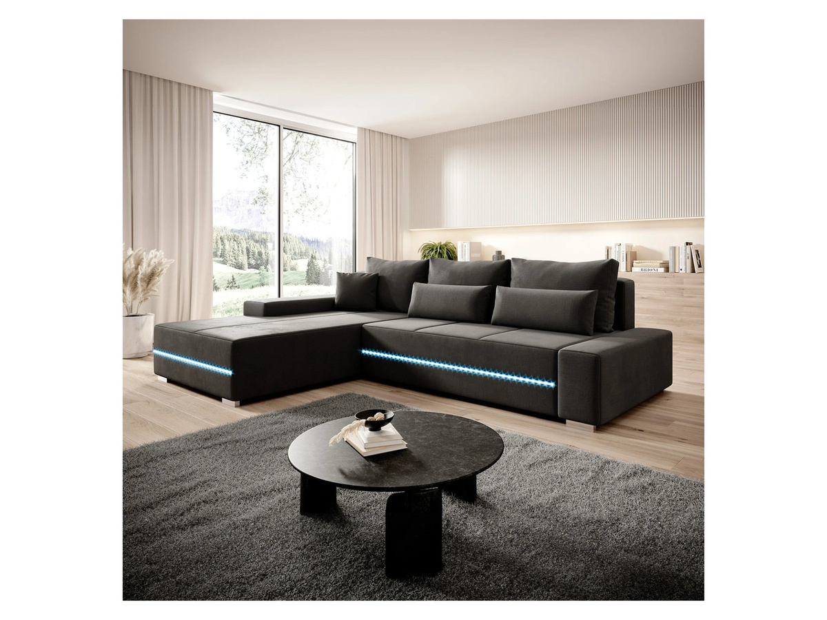 Juskys Ecksofa Davos Links mit Schlaffunktion und LED in Dunkelgrau aus Samt, B/T/H: 230 x 180 x 72 cm - Bild 1