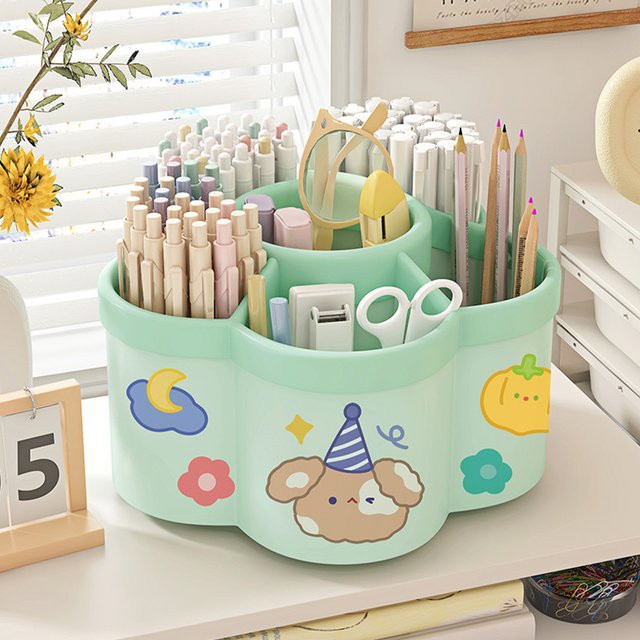 Rotierender Schreibwaren-Stifthalter aus Kunststoff in Pink als multifunktionaler Organizer für den Schreibtisch - Bild 1
